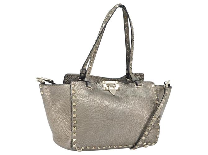 VALENTINO Tote Bag Leather 2way Gold Auth BA10421 Golden