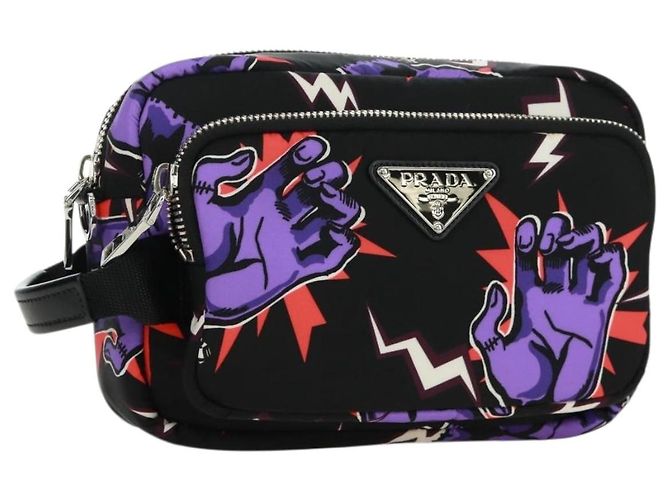 PRADA Colaboração Universal Studio Bolsa Frankenstein Nylon Roxa Auth 171848M Prata Roxo