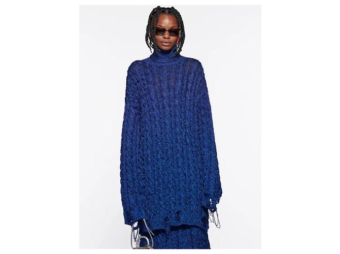 Zerstickter Rollkragenpullover Balenciaga Resort 2021 metallic blau