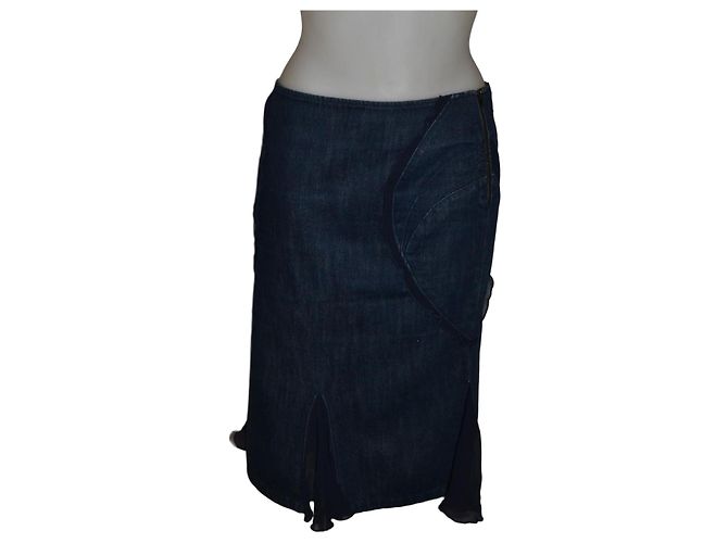 Falda de denim y seda azul Versace Jeans Couture