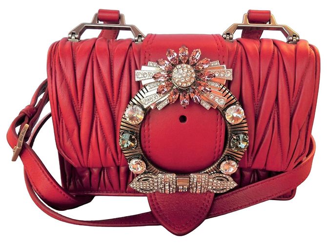 Miu Miu Originale! Nuova! borsa in pelle e cristalli! Bordò