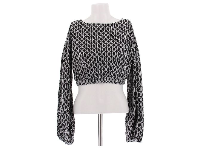 Autre Marque Blusa negra con estampado blanco Negro