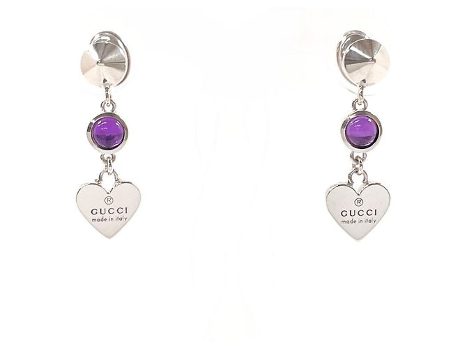 Gucci Silber 925 Herz Ohrstecker mit Amethyst Lila