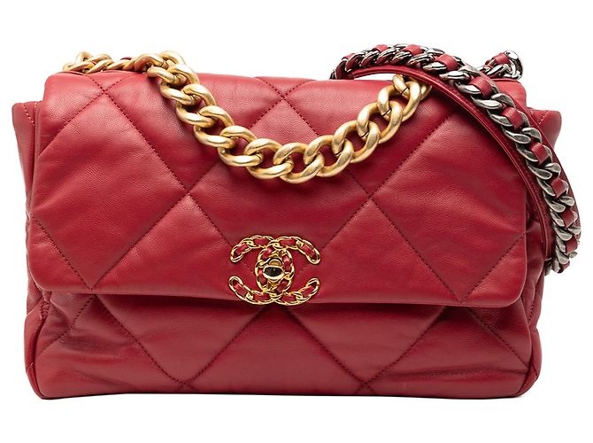 Chanel Rotes Großes Lammleder 19 Klappe Bordeaux
