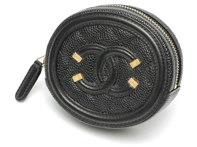 Monedero de piel de ternera granulada negra Chanel Negro