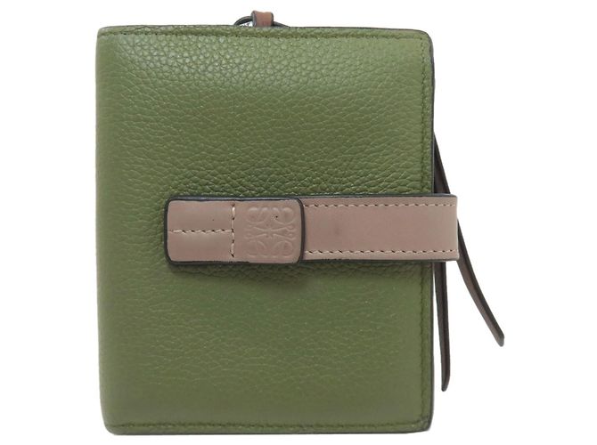 Billetera bifold vertical de cuero marrón y verde Loewe Castaño