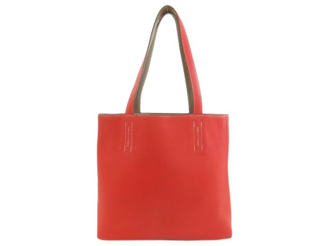Borsa tote Double Sens Hermès in grigio Etoupe e rosso Taupe