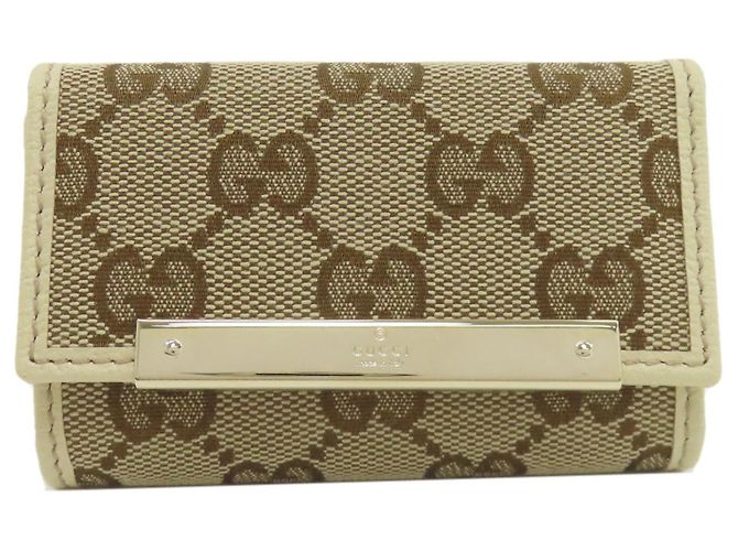 Chaveiro de lona e couro marrom Gucci