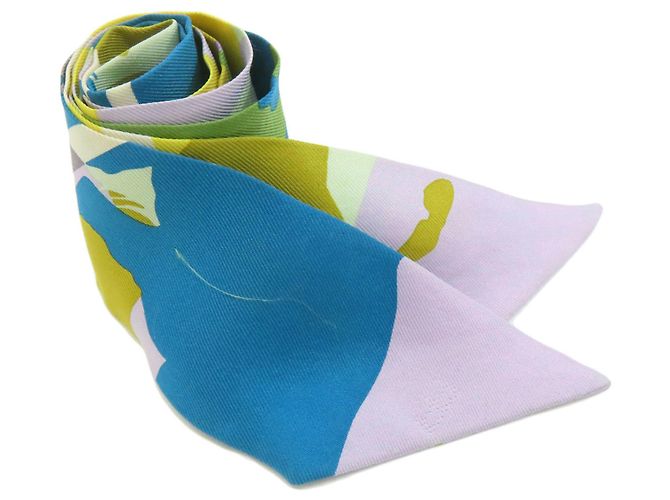 Bufanda Twilly de seda Hermès Azul Verde Púrpura