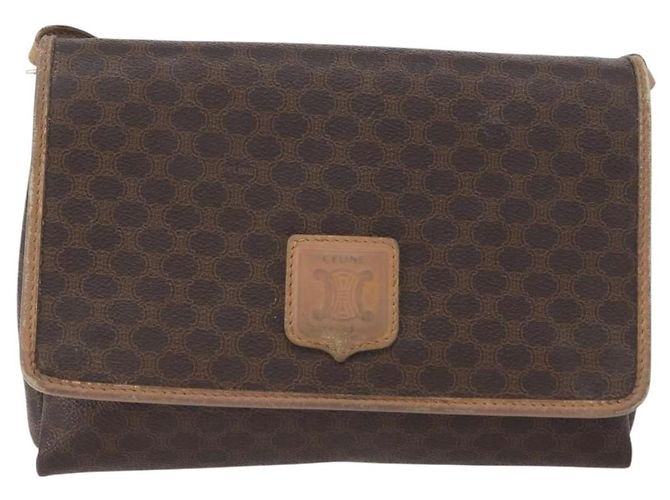 Céline Celine Vintage Macadam Canvas and Leather Marrone