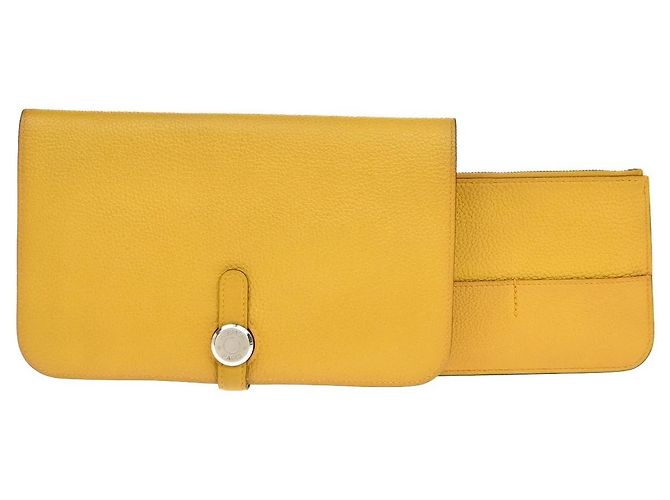 Billetera combinada Dogon Duo de cuero Hermès Amarillo