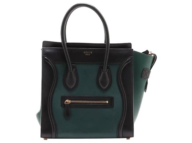 Céline Bolsa Micro Luggage verde oscuro y negra