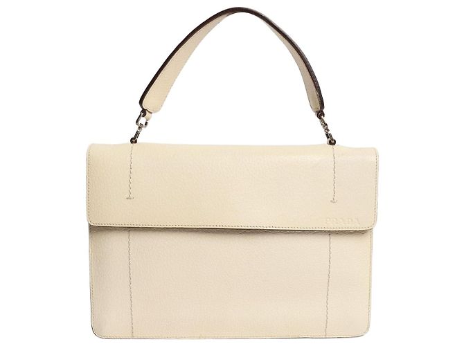 Prada Sac à main en cuir crème