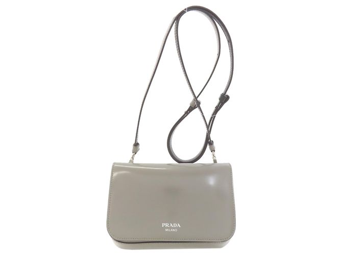 Prada Gray Leather Shoulder Bag Brown