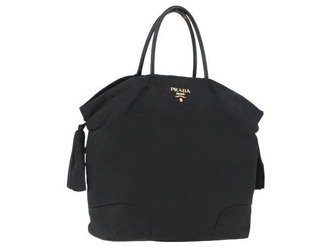 PRADA Borsa a mano in nylon nero e oro Auth 170969 D'oro