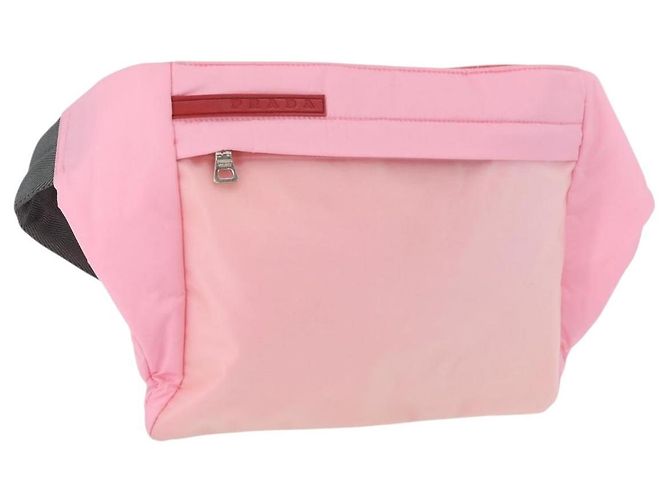 PRADA Bolsa deportiva de nylon rosa plata Auth 172263