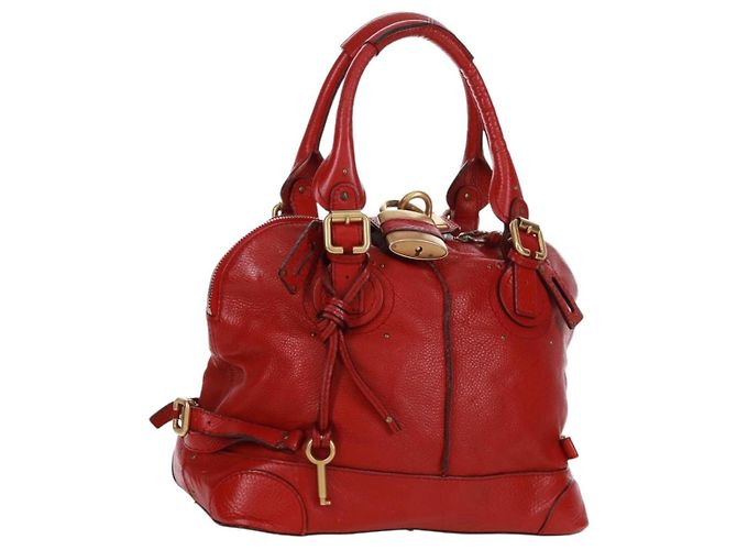 Chloé Bolsa de mão Chloe Paddington em couro vermelho e dourado Auth am10806V