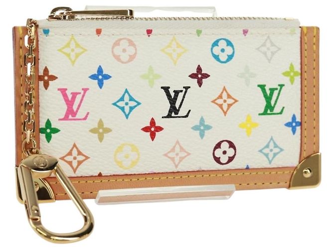 LOUIS VUITTON Multicolor Pochette Cles Coin Purse White M92655 LV Auth 171850V
