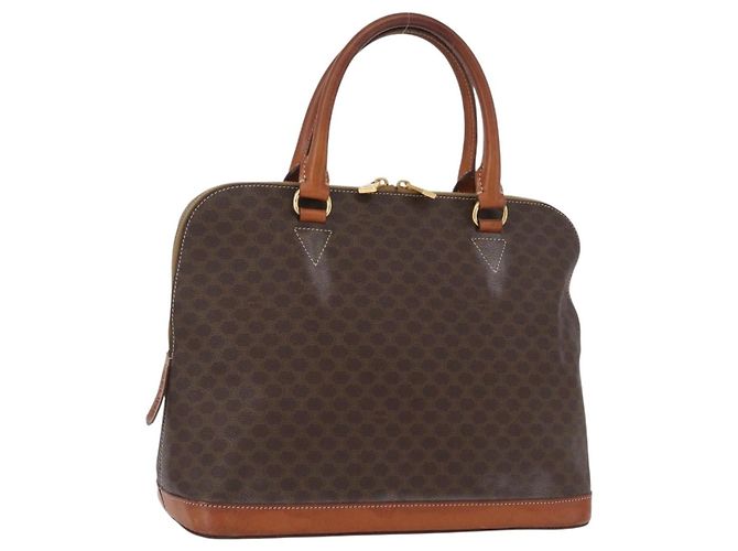 Céline Sac à main en toile Macadam CELINE en cuir PVC marron doré Auth 173472