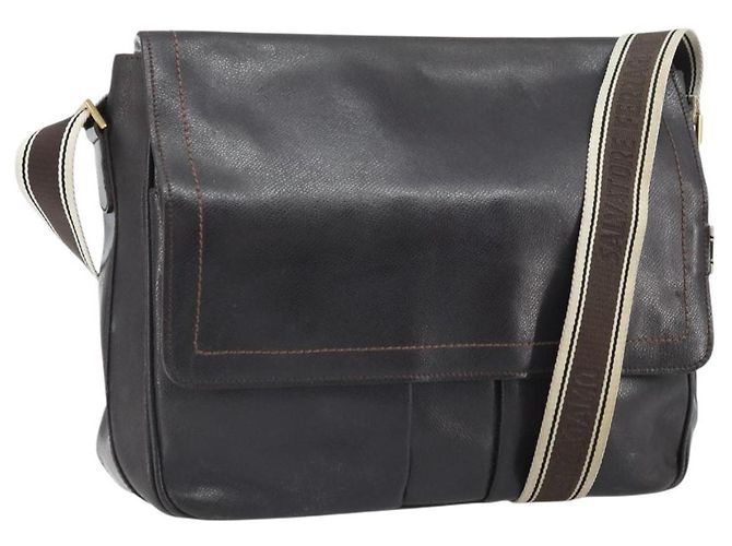Bolso de Hombro Salvatore Ferragamo de Cuero Marrón Dorado Auth BA10411 Castaño