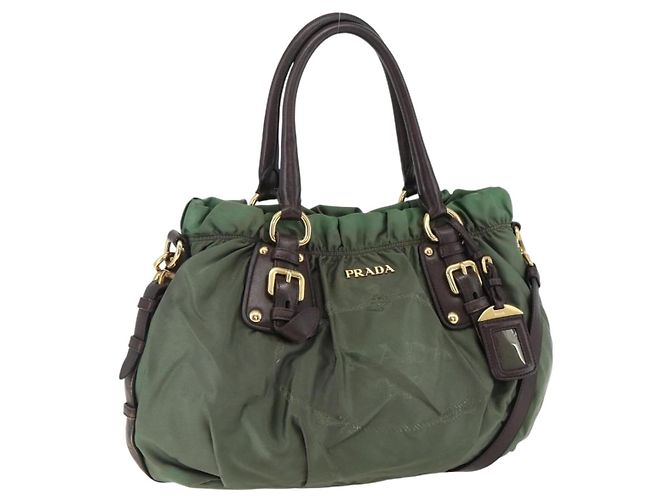 PRADA Borsa a Mano Nylon 2 vie Kaki Oro Auth 170942 D'oro Cachi