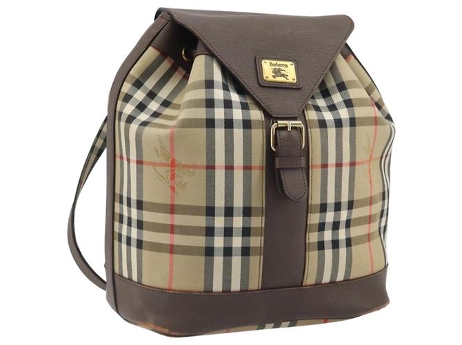 Burberrys Nova Check Backpack Canvas Beige Gold Auth ep13145 Golden