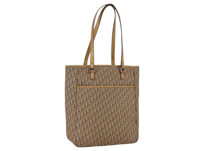 Christian Dior Trotter Canvas Tote Bag Beige Silber Auth fm5121