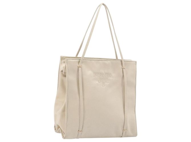 PRADA Borsa a Mano Satin Argento Metallico beige Auth 166888