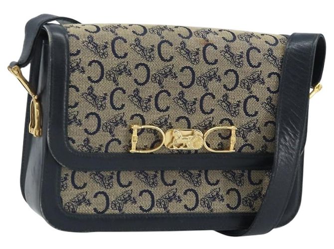 Céline CELINE C Sulky Schultertasche aus Segeltuch Navy Gold Auth 172177 Golden Marineblau