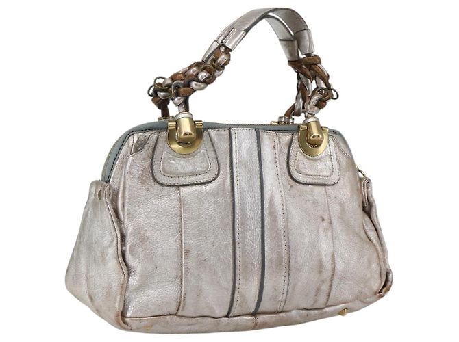 Chloé Bolsa de mão Chloe em couro prata ouro Auth 173521 Dourado
