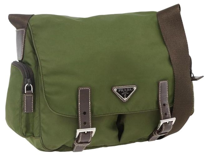 Borsa a Spalla PRADA Nylon Argento Khaki Auth kk616 Cachi