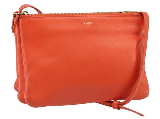 Céline Sac à épaule CELINE en cuir orange doré Auth bs32999