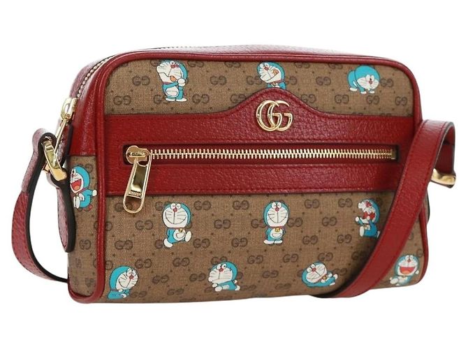 Borsa a Spalla GUCCI Micro GG Supreme Doraemon PVC Beige Oro 647784 Auth 161334SM D'oro