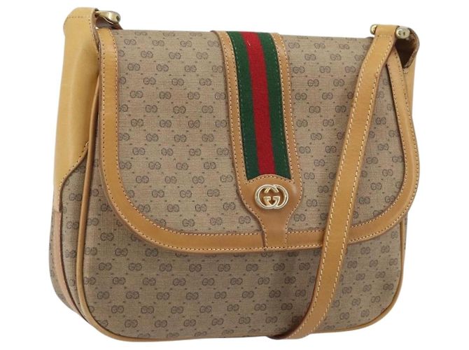 Bolsa de Ombro GUCCI Micro GG Supreme Web Sherry Line PVC Bege Ouro Auth BA10628 Dourado