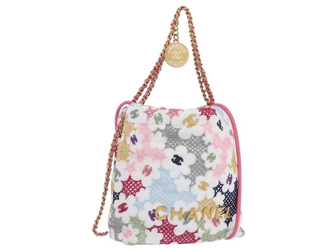 CHANEL Cadena Chanel 22 Mini Bolsa Encaje Patchwork 2en1 Oro Blanco CC Auth 161330SM Dorado