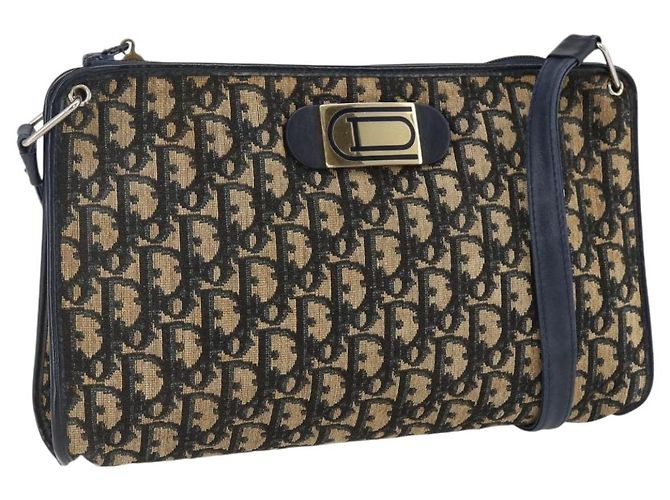 Mini borsa a rullo in tela obliqua Trotter Christian Dior blu Auth fm5123 D'oro Blu navy