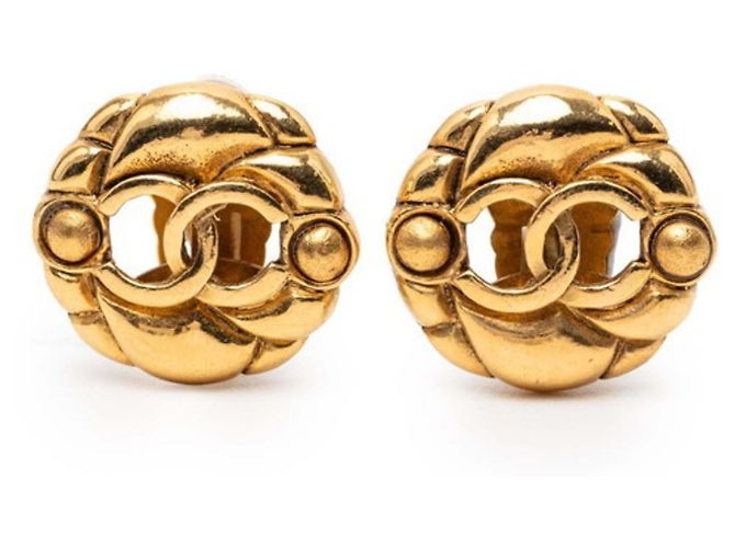 Pendientes de clip vintage Chanel Coco Mark Dorado
