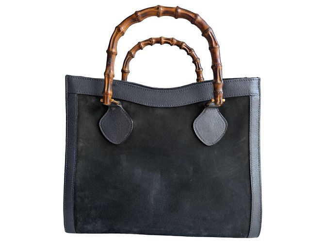 Gucci Bamboo Leather and Suede Black Handbag