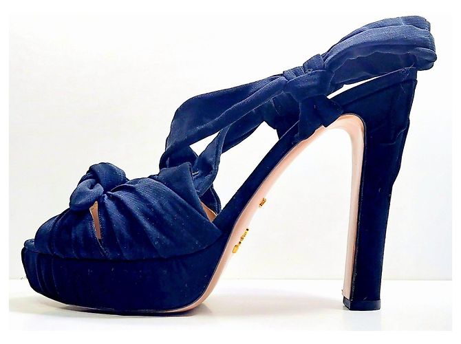 Prada black organza heeled sandals with bow