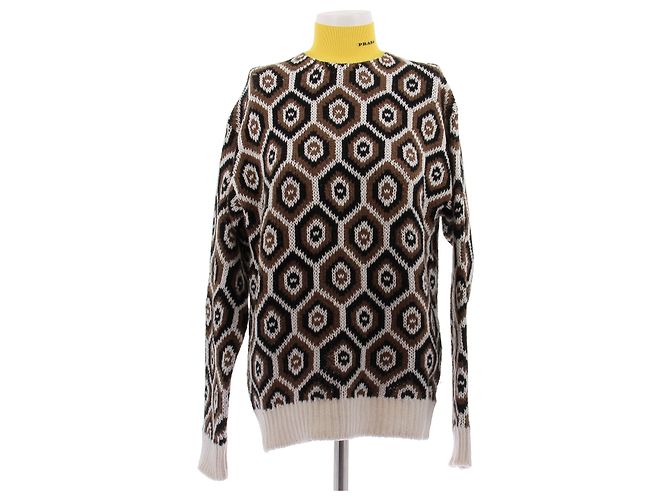 Prada Vintage-Muster Rollkragenpullover in Gelb aus Wolle Braun