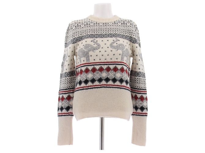 Thom Browne Pullover aus Wolle in Tricolor mit Elefantenmotiven Beige