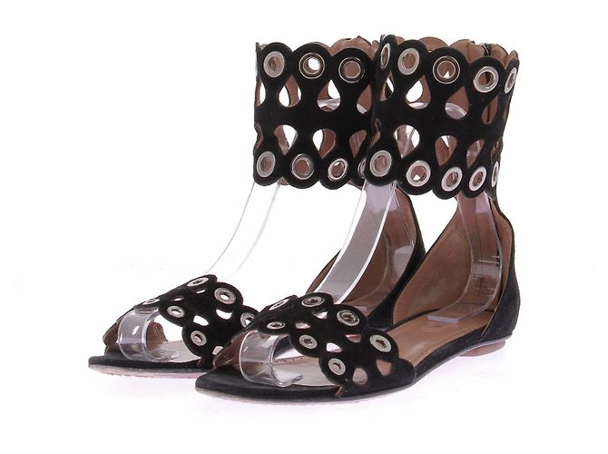 Alaïa Sandali piatti neri in camoscio Nero