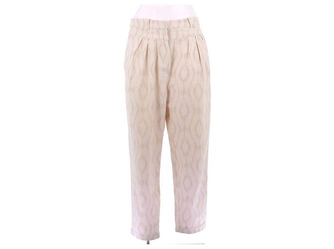 Iro Calça creme de algodão com estampas Bege