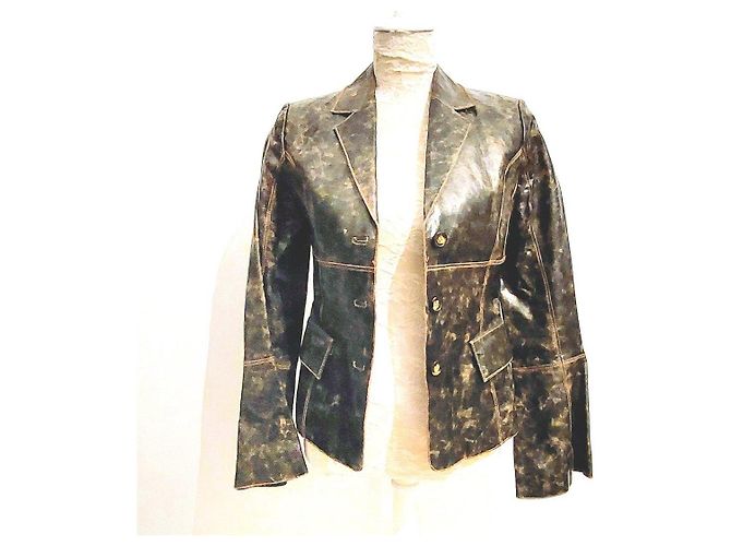 Autre Marque Vintage leather jacket with speckled print Brown Sand Light brown Dark brown