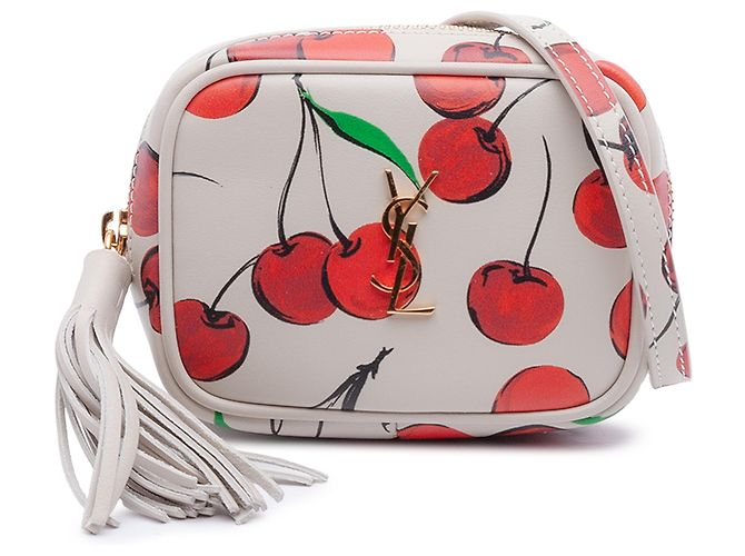 Sac à bandoulière Lou en cuir de veau blanc imprimé cerise Monogram de Saint Laurent