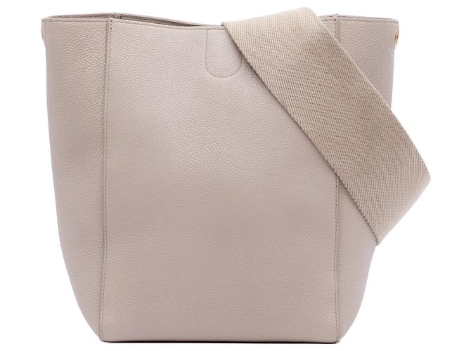Céline Bolsa bucket Sangle em couro de bezerro grão macio Celine marrom pequeno Bege