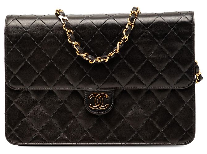 Chanel Schwarz CC Lammleder Steppung Einzelflap