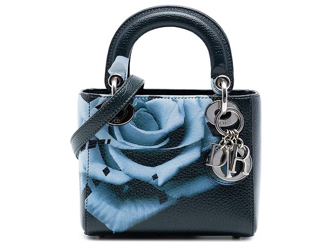 Dior Mini Lady Dior en daim vert à imprimé floral Vert foncé