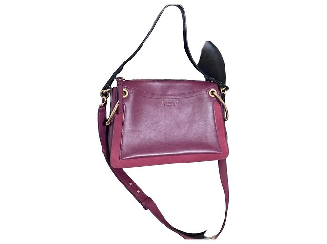 Bolsa de mão Chloé Roy em couro e camurça Bordeaux