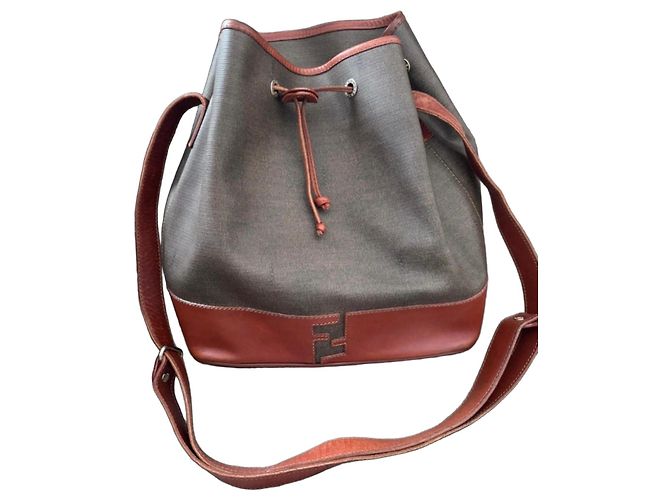 Mon Tresor Borsa a secchiello Fendi Mon Trésor in Tela e Pelle Marrone Grigio